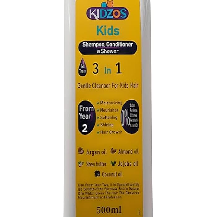 Kidzos Kids 3 In 1 Shampoo&Conditionar&Shawor Moisturizing, Nourishes, Softening, Shining&Hair Growth-500ml - Image 3